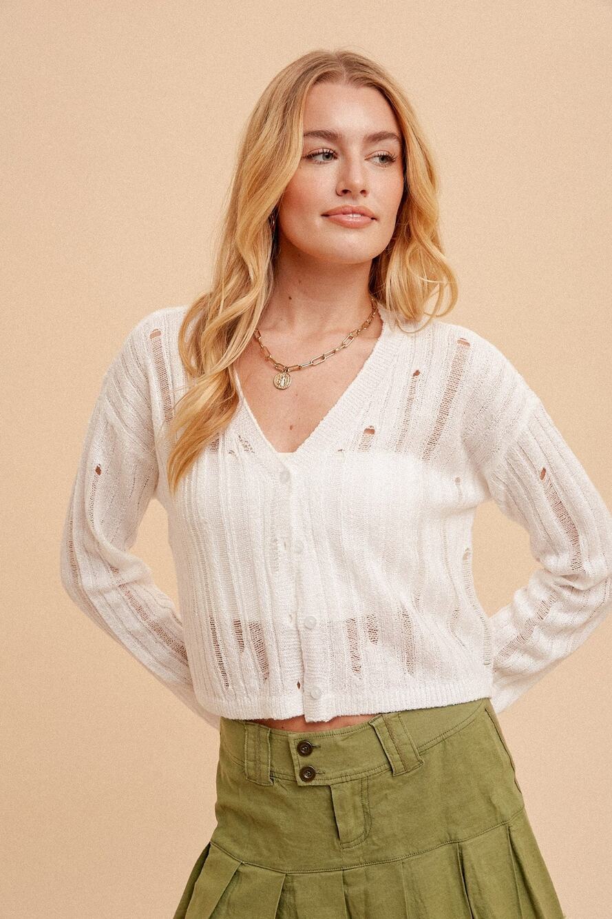 V-neck Button Closure Knit Cardigan
